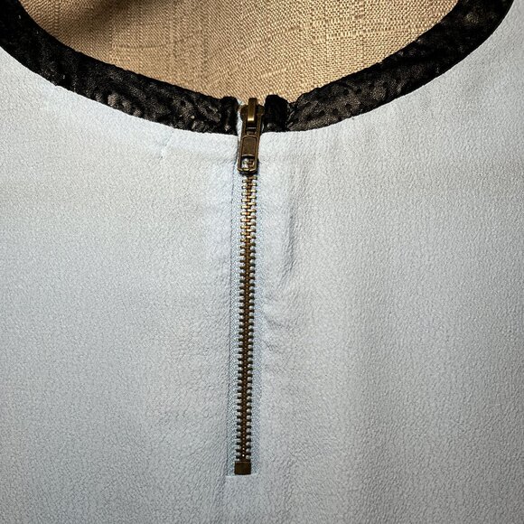 Lush Light Blue Top with Faux Leather Mesh Sleeves - Picture 5 of 6